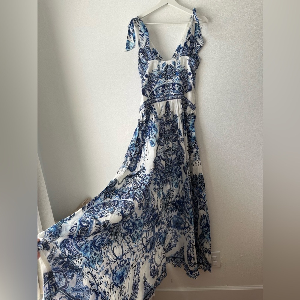 Camilla tie shoulder dress blue white glaze and graze Size Large - Picture 14 of 16